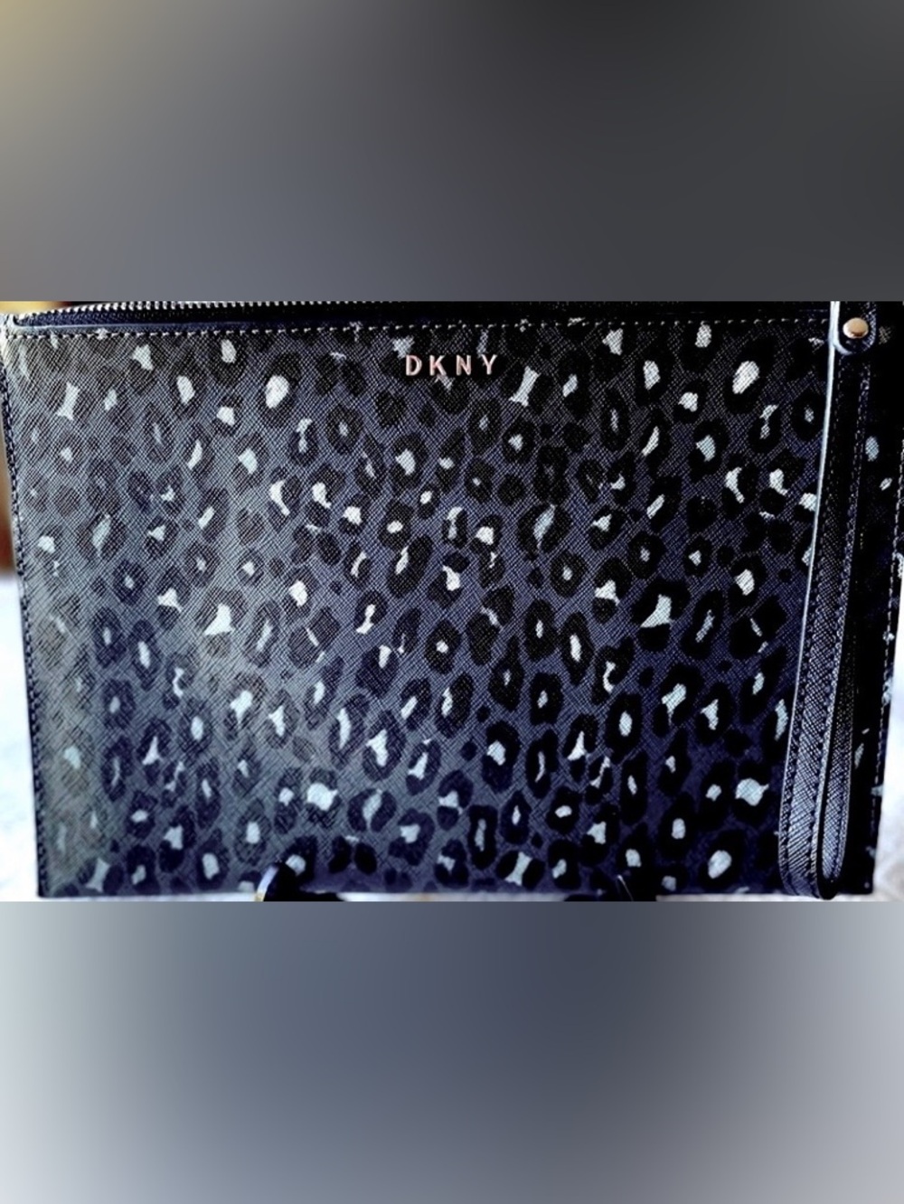“DKNY” Black and Gray Animal Print Wristlet. NWOT - Picture 2 of 8